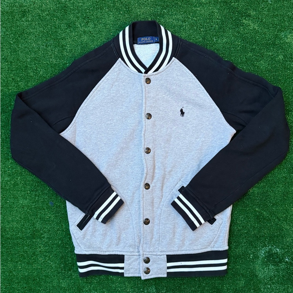 Polo by Ralph Lauren Men's Black and Gray Varsity Jacket